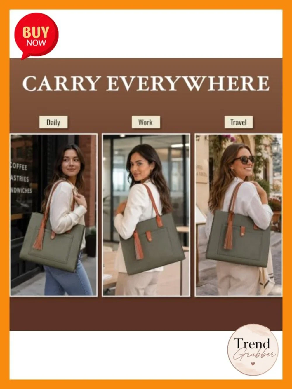 Bonded Leather Tote with Hidden Pocket Laptop Work Bag Shoulder Bag